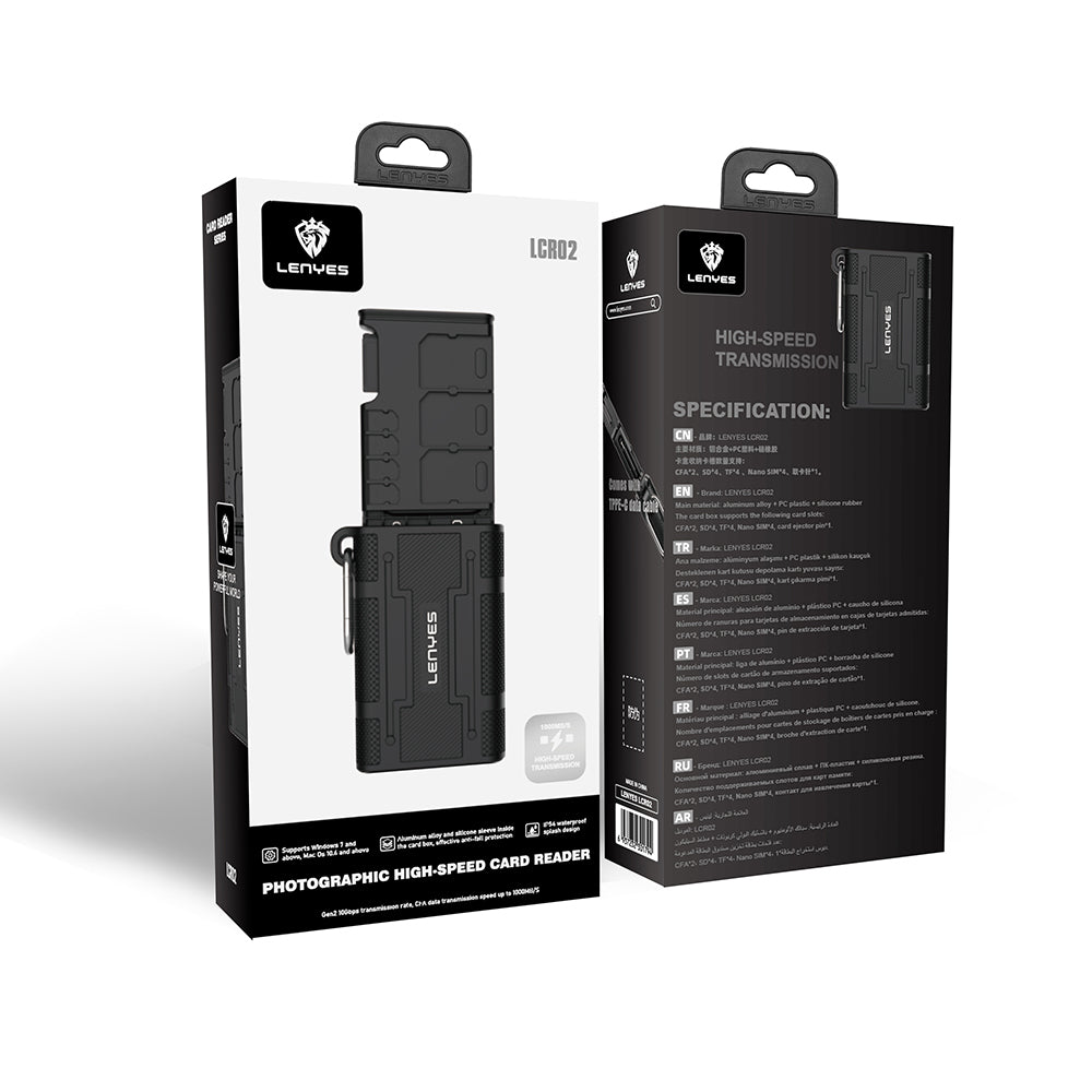 Lenyes LCR02 Type-C Kablolu Su Geçirmez Çoklu Kart Depolama ve Okuyucu Kutusu 10 Gbps