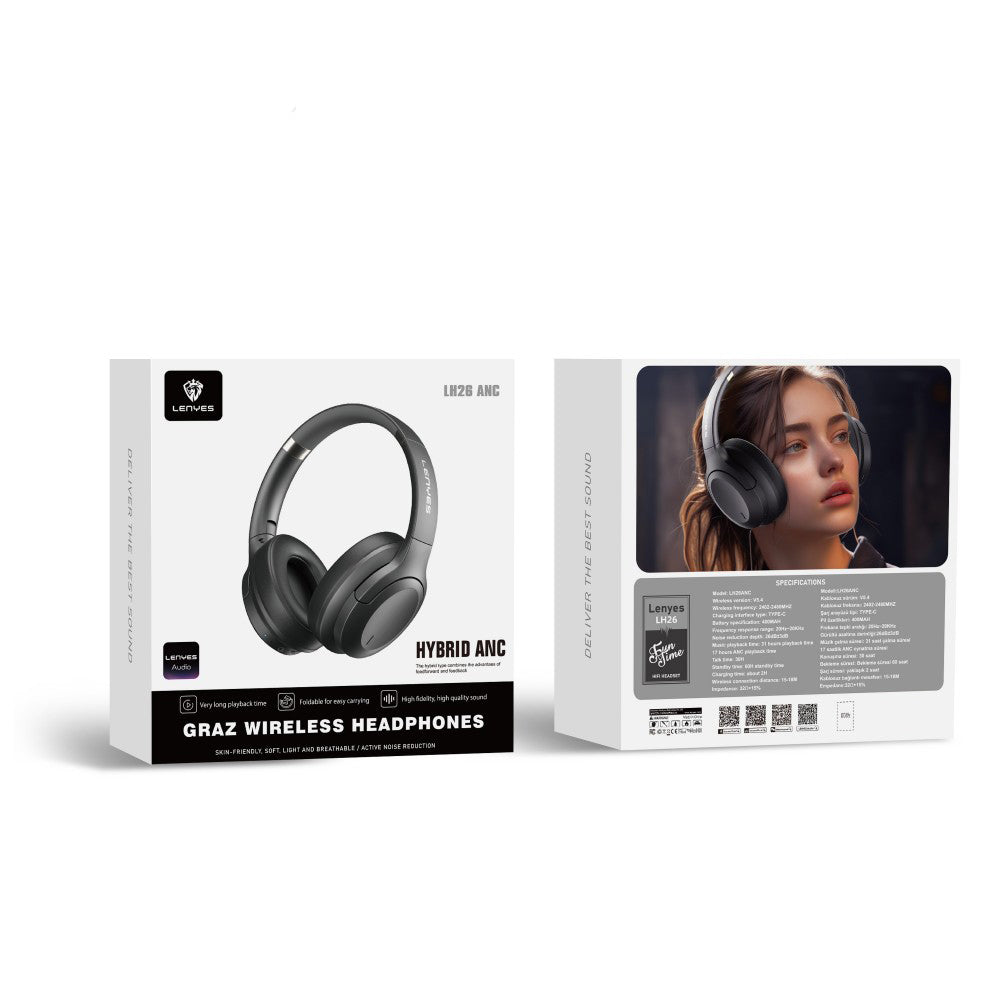 Lenyes LH26 Katlanabilir Tasarımlı ANC Özellikli Kulak Üstü Bluetooth Kulaklık v5.4