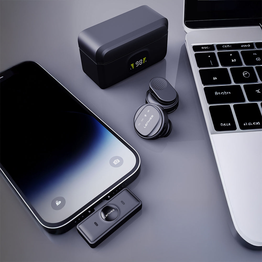 Lenyes LM204-L Type-C Şarj Portlu Akıllı Gürültü Engelleyicili Lightning Bağlantılı Kablosuz Yaka Mikrofonu