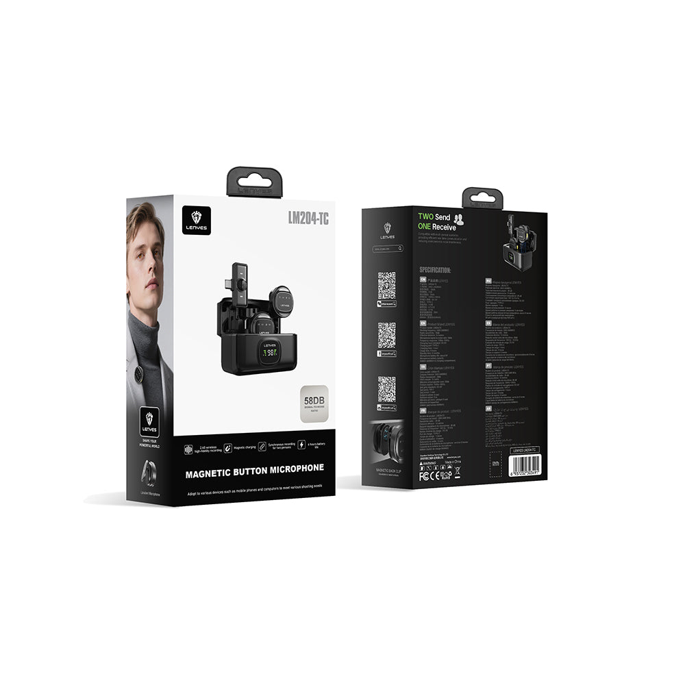 Lenyes LM204-TC Type-C Şarj Portlu Akıllı Gürültü Engelleyicili Type-C Bağlantılı Kablosuz Yaka Mikrofonu