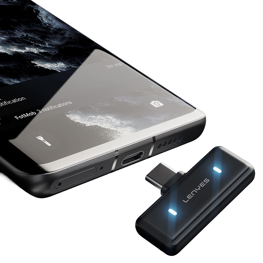 Lenyes LM205 2in1 Type-C Şarj Portlu Yapay Zeka Gürültü Engelleyicili Type-C ve Lightning Bağlantılı Kablosuz Yaka Mikrofonu