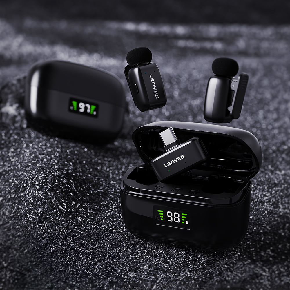 Lenyes LM206 Dijital LED Göstergeli Type-C Portlu Kablosuz Yaka Mikrofonu