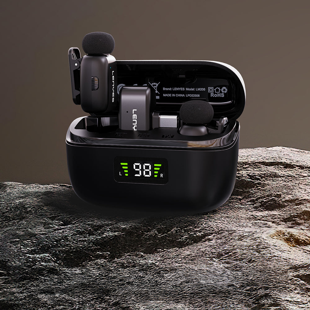 Lenyes LM206 Dijital LED Göstergeli Type-C Portlu Kablosuz Yaka Mikrofonu