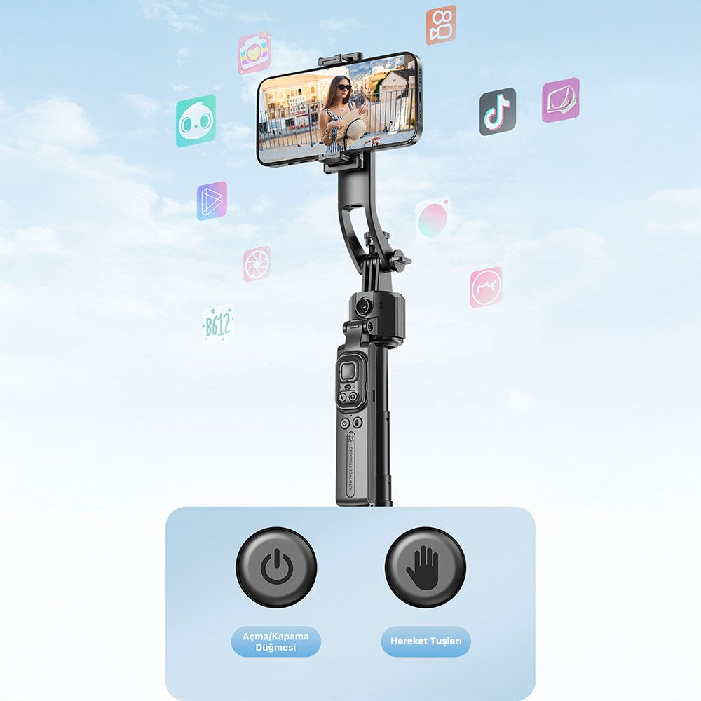 Lenyes LPH107 Canlı Yayın Dolgu Işıklı Kumandalı 360 Derece Dönebilen Selfie Çubuğu ve Tripod