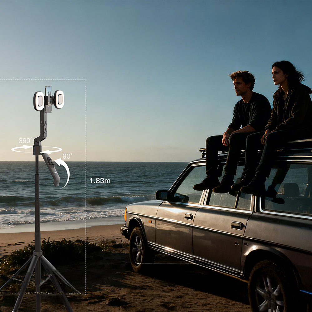 Lenyes LPH119 Yapay Zeka Destekli Dolgu Işıklı Kumandalı 360 Derece Dönebilen Selfie Çubuğu ve Tripod