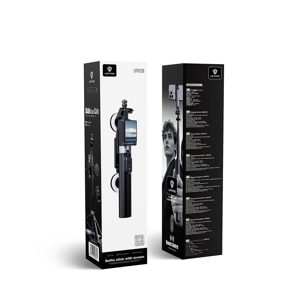Lenyes LPH120 Uzaktan Kumandalı Çok Fonksiyonlu Sabitleyici Ekranlı Tripod ve Selfie Çubuğu