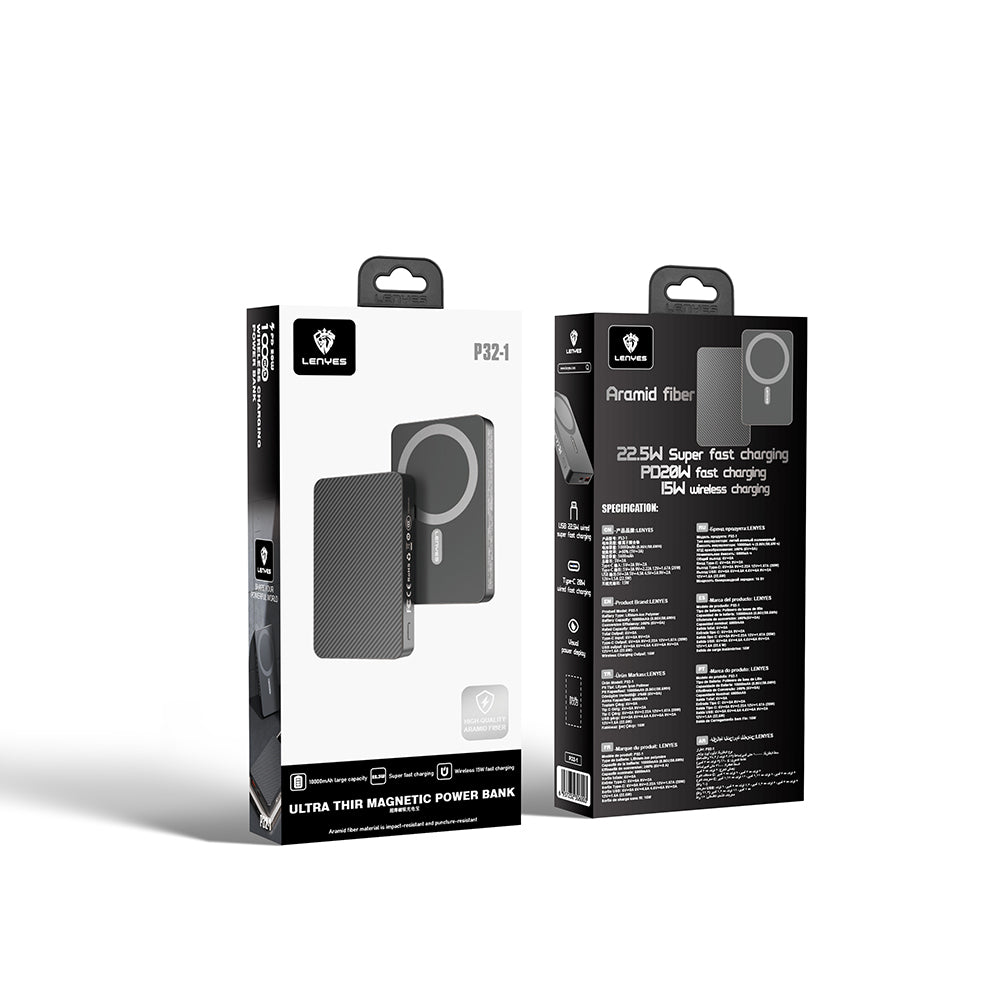 Lenyes P32-1 M-safe Şarj Özellikli Aramid Fiber Powerbank 15W 10000mAh