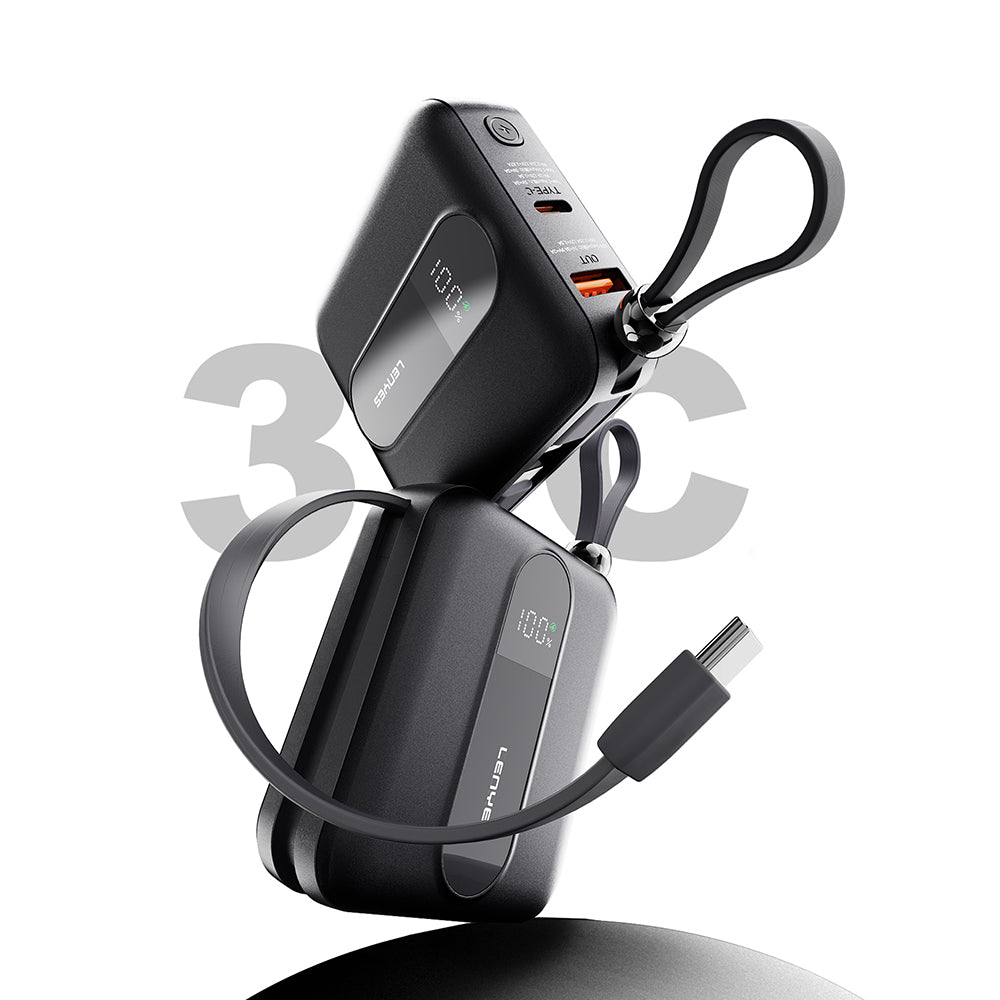 Lenyes P562L Dijital LED Göstergeli Type-C ve Lightning Kablolu Powerbank 22.5W 10000mAh