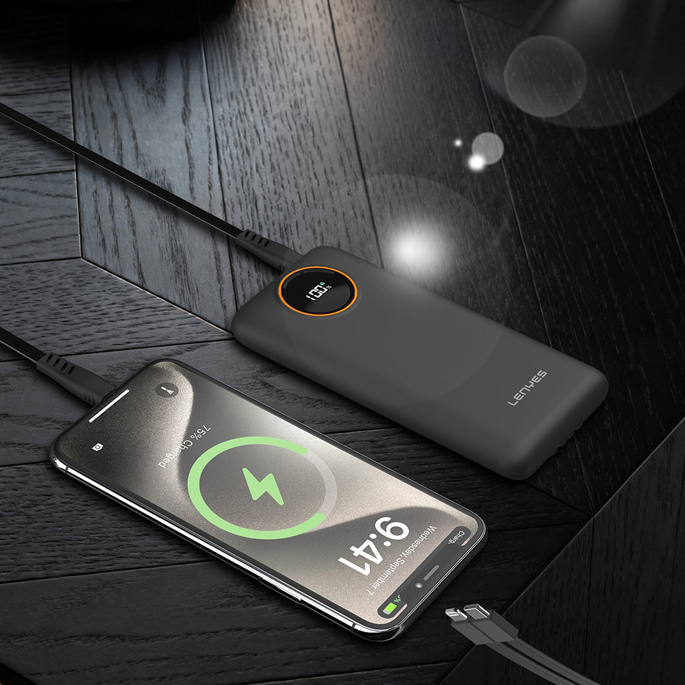 Lenyes P851L Dijital LED Göstergeli Type-C ve Lightning Kablolu Powerbank 22.5W 10000mAh
