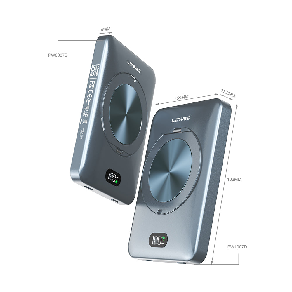 Lenyes PW0007D 20W Dijital LED Ekranlı Yüzük Standlı Wireless Powerbank 15W 5000mAh