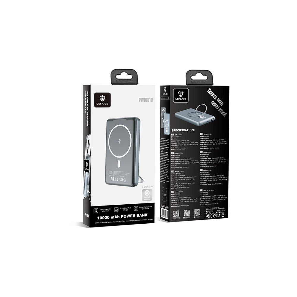 Lenyes PW1001D PD 22.5W Hızlı Şarj Özellikli Standlı Wireless Powerbank 15W 10000mAh