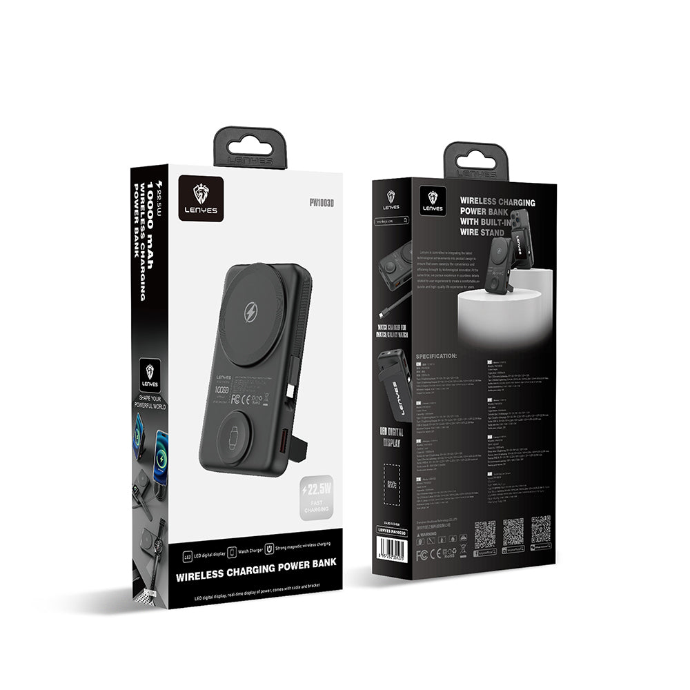 Lenyes PW1003D 22.5W Dijital LED Ekranlı Akıllı Saat Kablosuz Şarj Özellikli Standlı Wireless Powerbank 15W 10000mAh