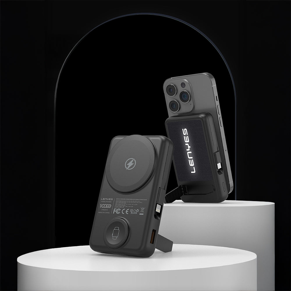 Lenyes PW1003D 22.5W Dijital LED Ekranlı Akıllı Saat Kablosuz Şarj Özellikli Standlı Wireless Powerbank 15W 10000mAh