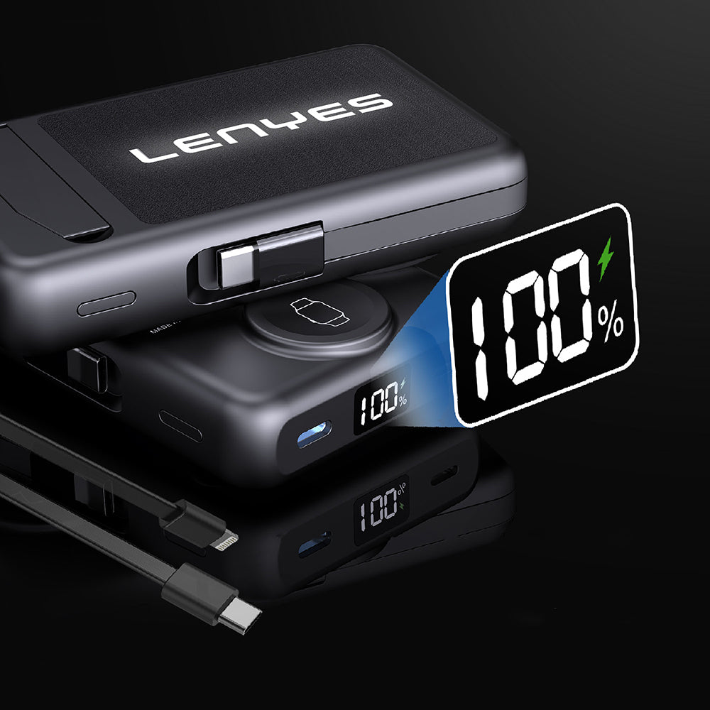 Lenyes PW1003D 22.5W Dijital LED Ekranlı Akıllı Saat Kablosuz Şarj Özellikli Standlı Wireless Powerbank 15W 10000mAh