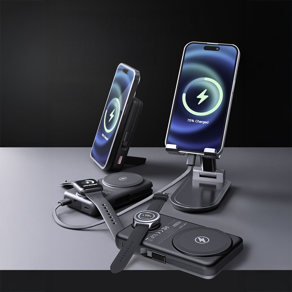 Lenyes PW1003D 22.5W Dijital LED Ekranlı Akıllı Saat Kablosuz Şarj Özellikli Standlı Wireless Powerbank 15W 10000mAh