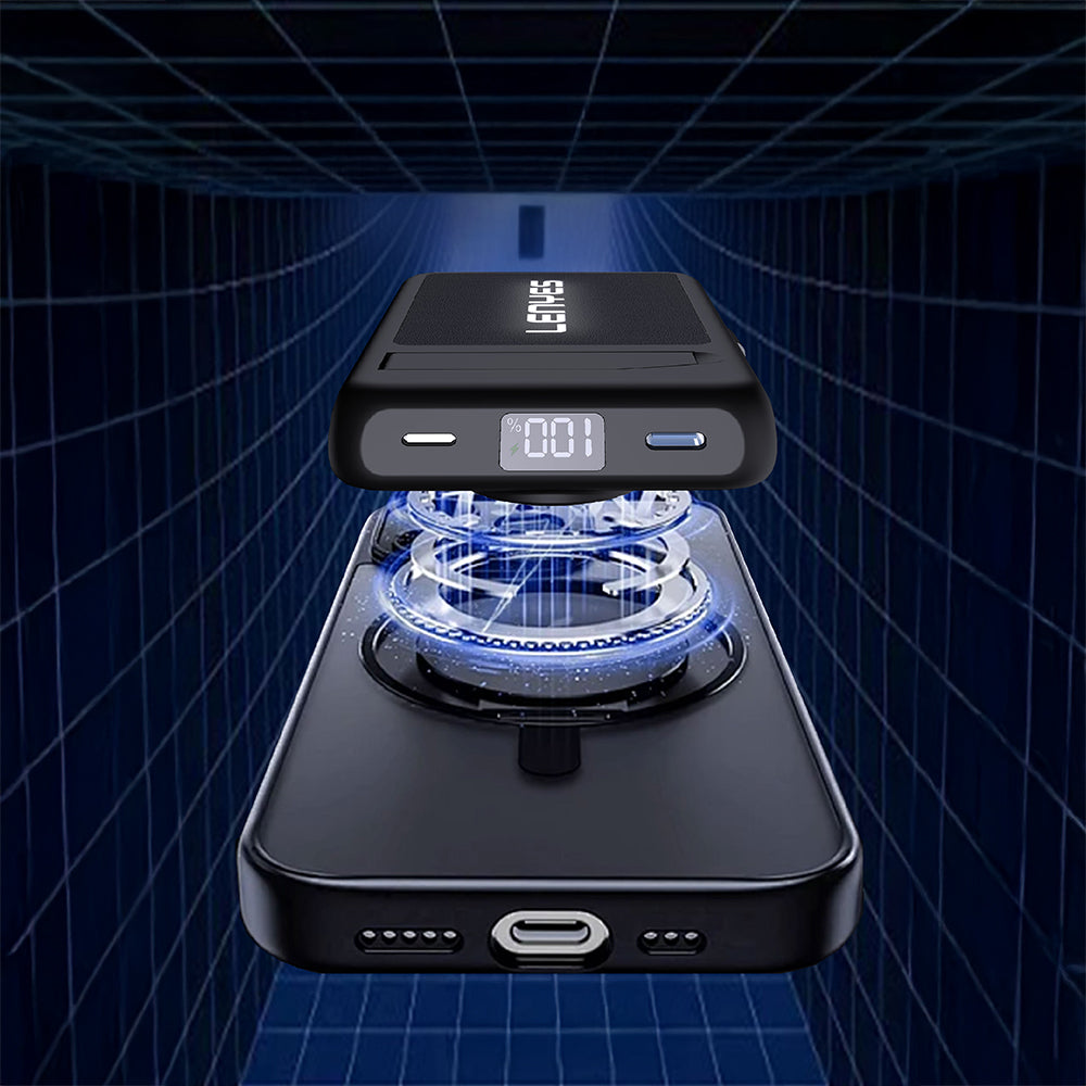 Lenyes PW1003D 22.5W Dijital LED Ekranlı Akıllı Saat Kablosuz Şarj Özellikli Standlı Wireless Powerbank 15W 10000mAh