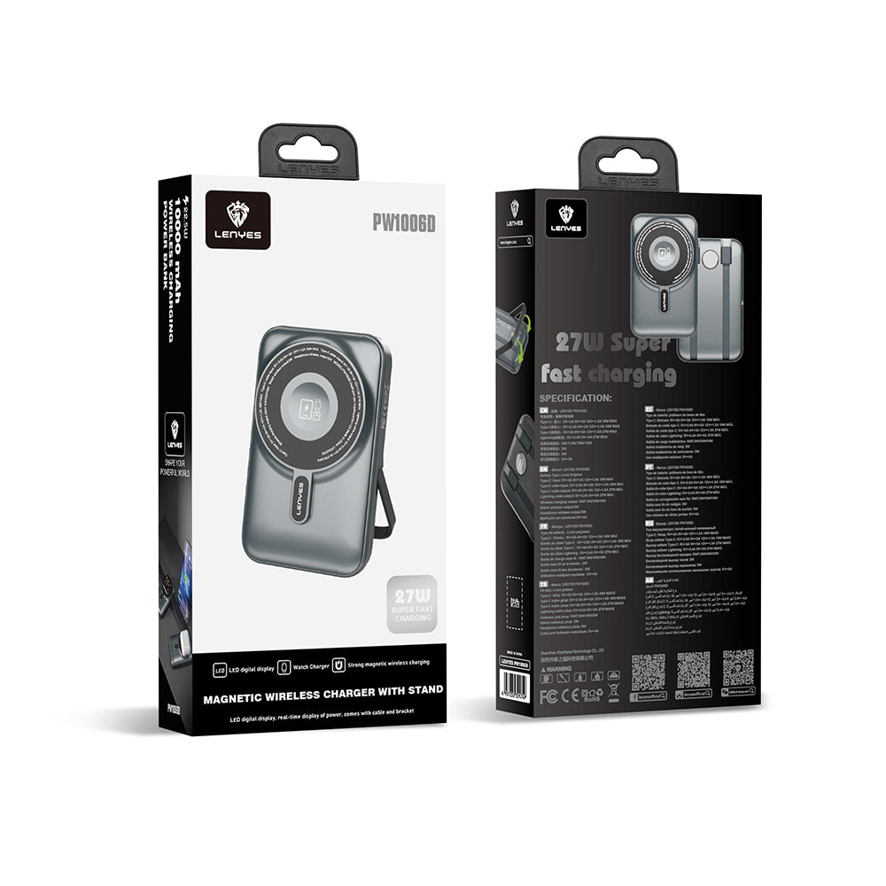 Lenyes PW1006D Dijital LED Ekranlı Standlı Wireless Powerbank 15W 10000mAh