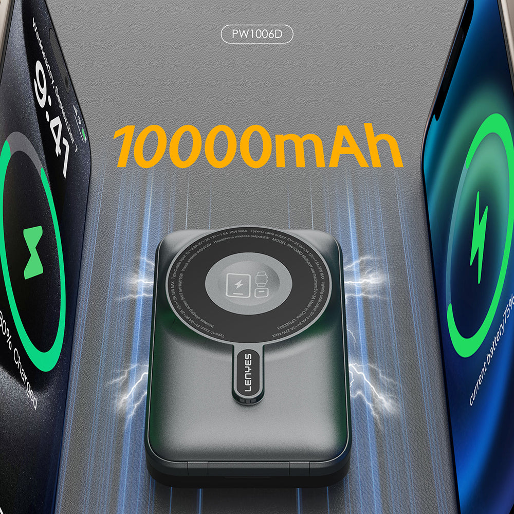 Lenyes PW1006D Dijital LED Ekranlı Standlı Wireless Powerbank 15W 10000mAh