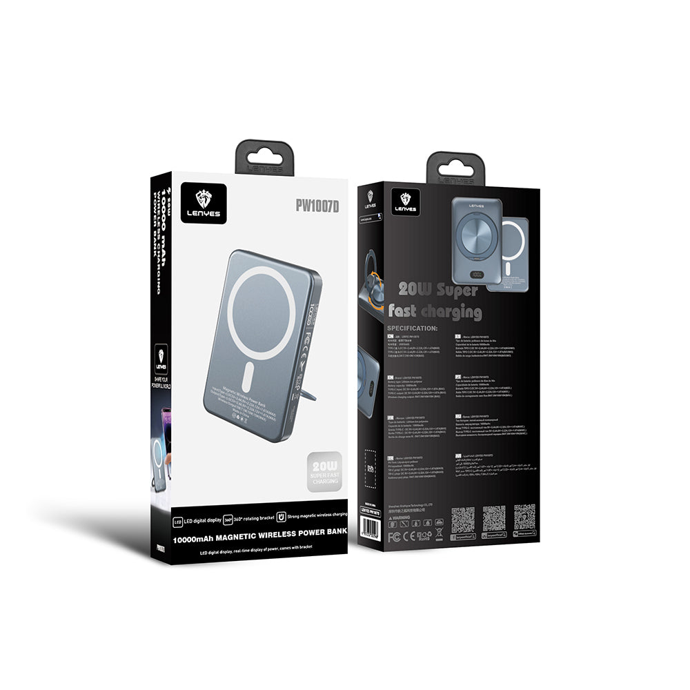Lenyes PW1007D 20W Dijital LED Ekranlı Yüzük Standlı Wireless Powerbank 15W 10000mAh