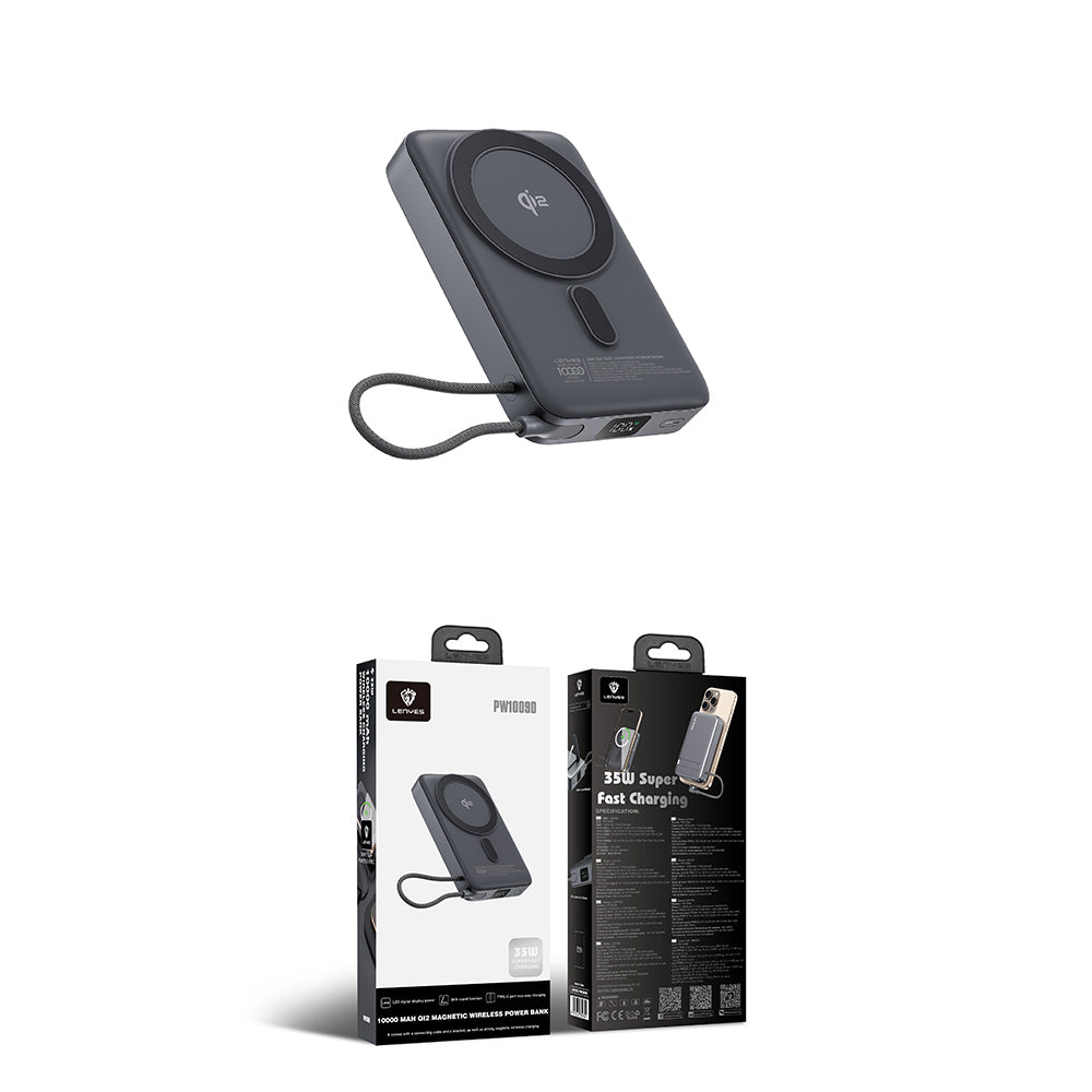 Lenyes PW1009D PD 35W Qi2 Teknolojili Type-C Kablolu Standlı Wireless Powerbank 15W 10000mAh