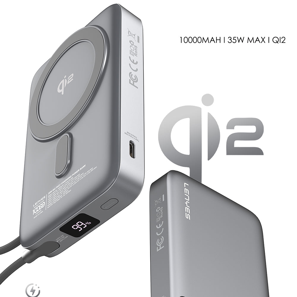 Lenyes PW1009D PD 35W Qi2 Teknolojili Type-C Kablolu Standlı Wireless Powerbank 15W 10000mAh