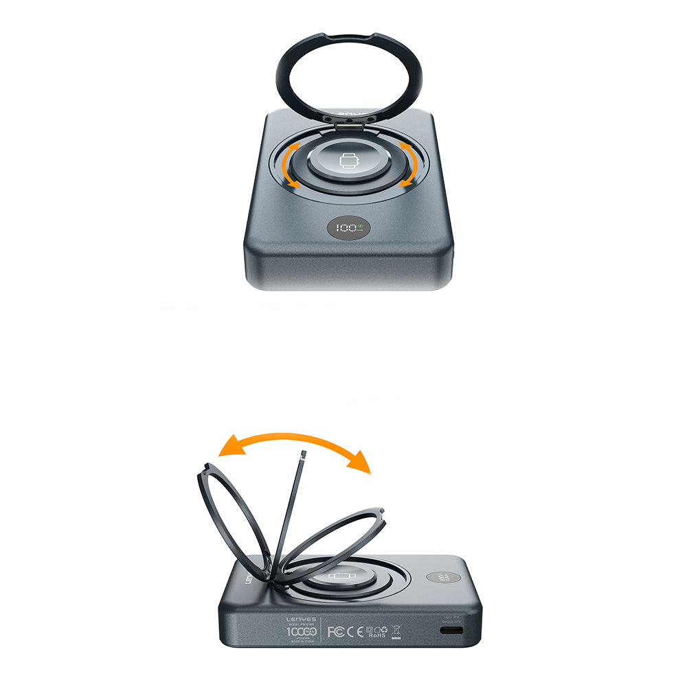 Lenyes PW1010D PD 20W Dijital LED Göstergeli Akıllı Saat Kablosuz Şarj Özellikli Standlı Wireless Powerbank 15W 10000mAh