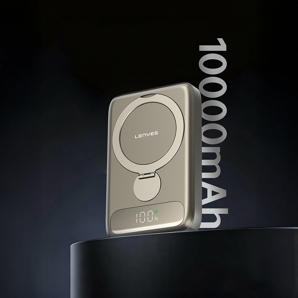 Lenyes PW1012D PD 20W Dijital LED Göstergeli 360 Derece Dönebilen Standlı Kablosuz Şarj Özellikli Wireless Powerbank 15W 10000mAh