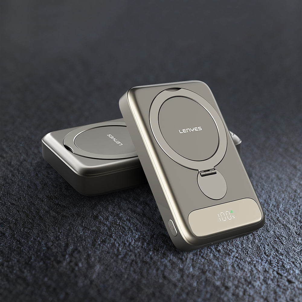 Lenyes PW1012D PD 20W Dijital LED Göstergeli 360 Derece Dönebilen Standlı Kablosuz Şarj Özellikli Wireless Powerbank 15W 10000mAh