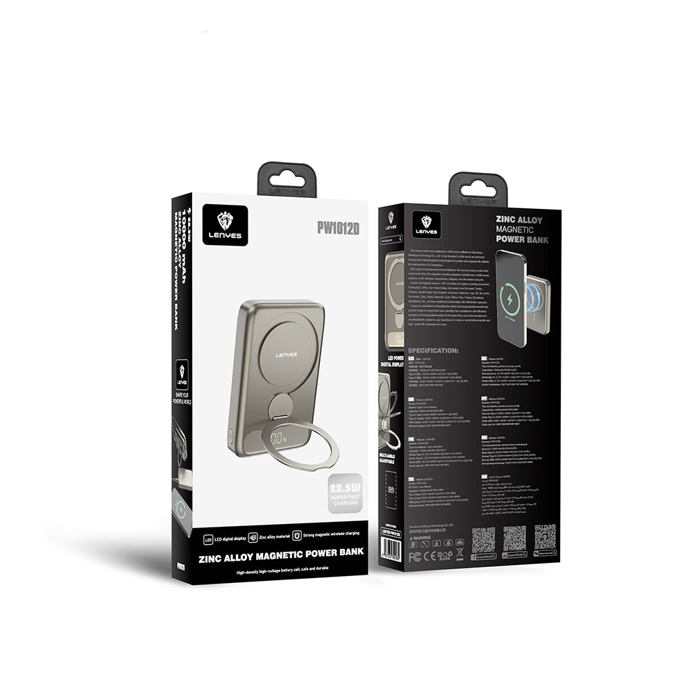 Lenyes PW1012D PD 20W Dijital LED Göstergeli 360 Derece Dönebilen Standlı Kablosuz Şarj Özellikli Wireless Powerbank 15W 10000mAh