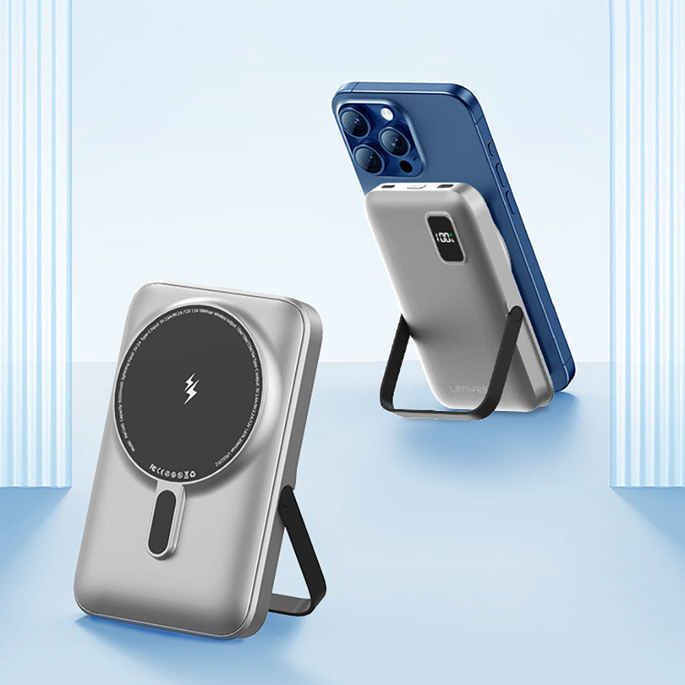 Lenyes PW134D 20W Ultra İnce Dijital LED Ekranlı Standlı Wireless Powerbank 15W 10000mAh