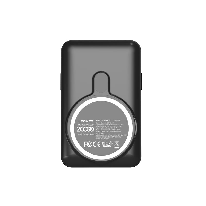 Lenyes PW223D Dijital LED Göstergeli Kablosuz Şarj Özellikli Type-C ve Lightning Kablolu Powerbank 22.5W 20.000mAh