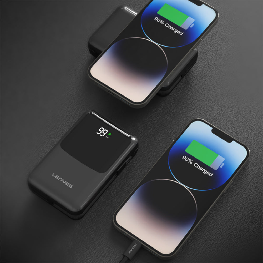 Lenyes PW223D Dijital LED Göstergeli Kablosuz Şarj Özellikli Type-C ve Lightning Kablolu Powerbank 22.5W 20.000mAh