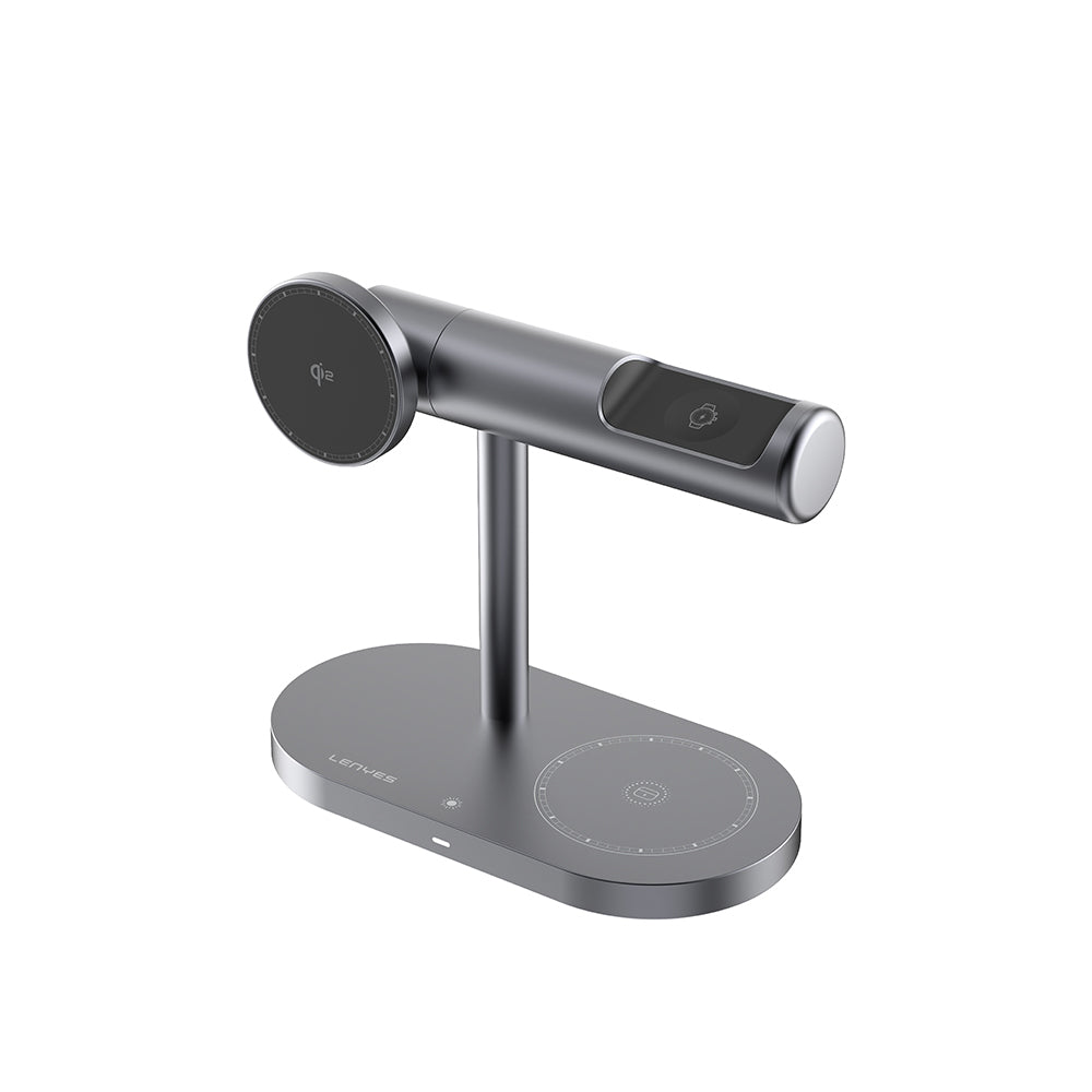 Lenyes PW319 Qi2 Şarj Teknolojili Ambiyans Işıklı Telefon&Akıllı Saat&Kulaklık 15W 3in1 Kablosuz Şarj Standı