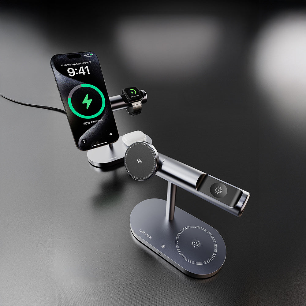 Lenyes PW319 Qi2 Şarj Teknolojili Ambiyans Işıklı Telefon&Akıllı Saat&Kulaklık 15W 3in1 Kablosuz Şarj Standı