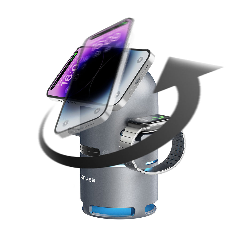 Lenyes PW321 Qi2 Şarj Teknolojili Bluetooth Speaker Hoparlör Özellikli Telefon&Akıllı Saat&Kulaklık 15W 4in1 Kablosuz Şarj Standı