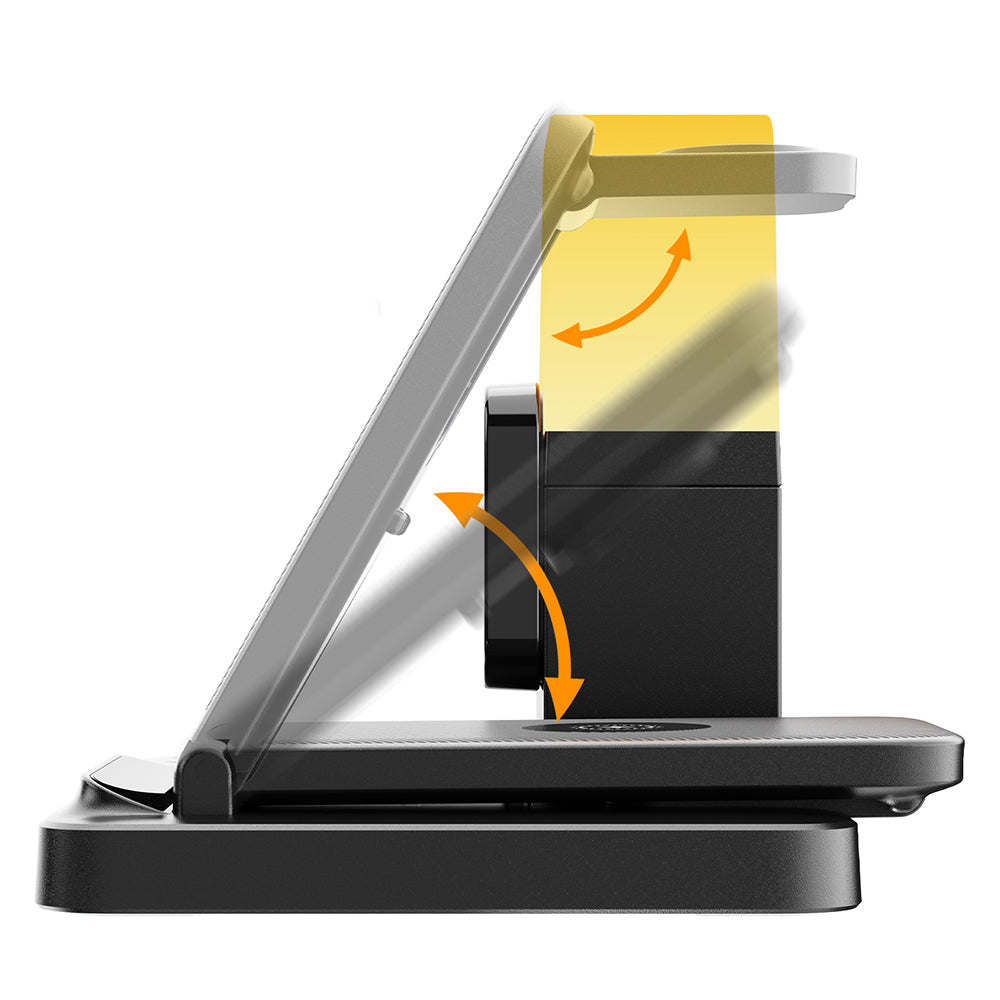 Lenyes PW327 Ambiyans Işıklı Alarm Özellikli Telefon&Akıllı Saat&Kulaklık 5in1 Kablosuz Şarj Standı 15W