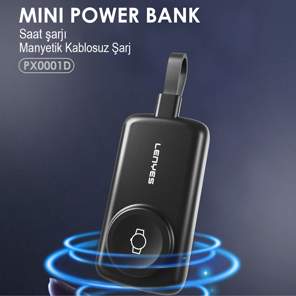 Lenyes PX0001D Akıllı Saat Kablosuz Şarj Özellikli Taşınabilir Type-C Kablolu Powerbank 2000mAh 2W