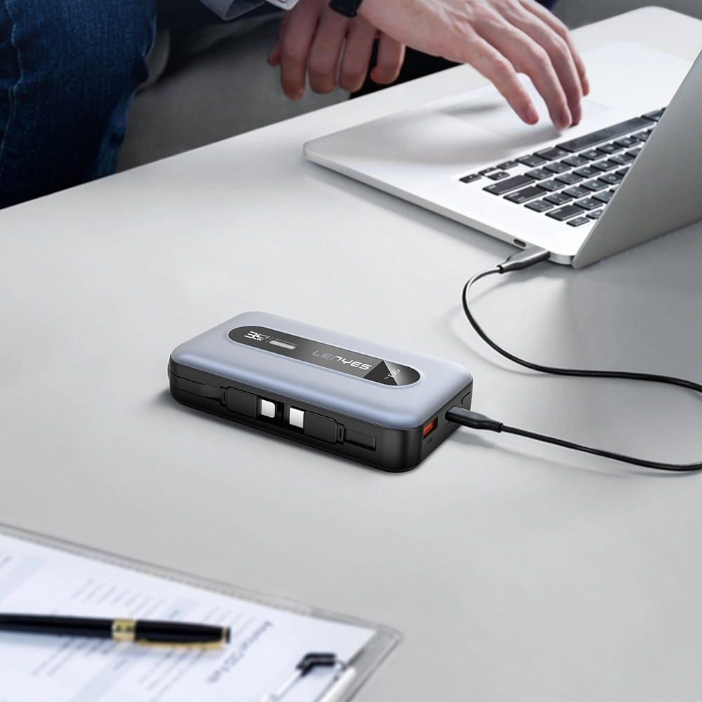 Lenyes PX1002D Dijital LED Göstergeli Teleskopik Type-C ve Lightning Kablolu Powerbank 35W 10.000mAh