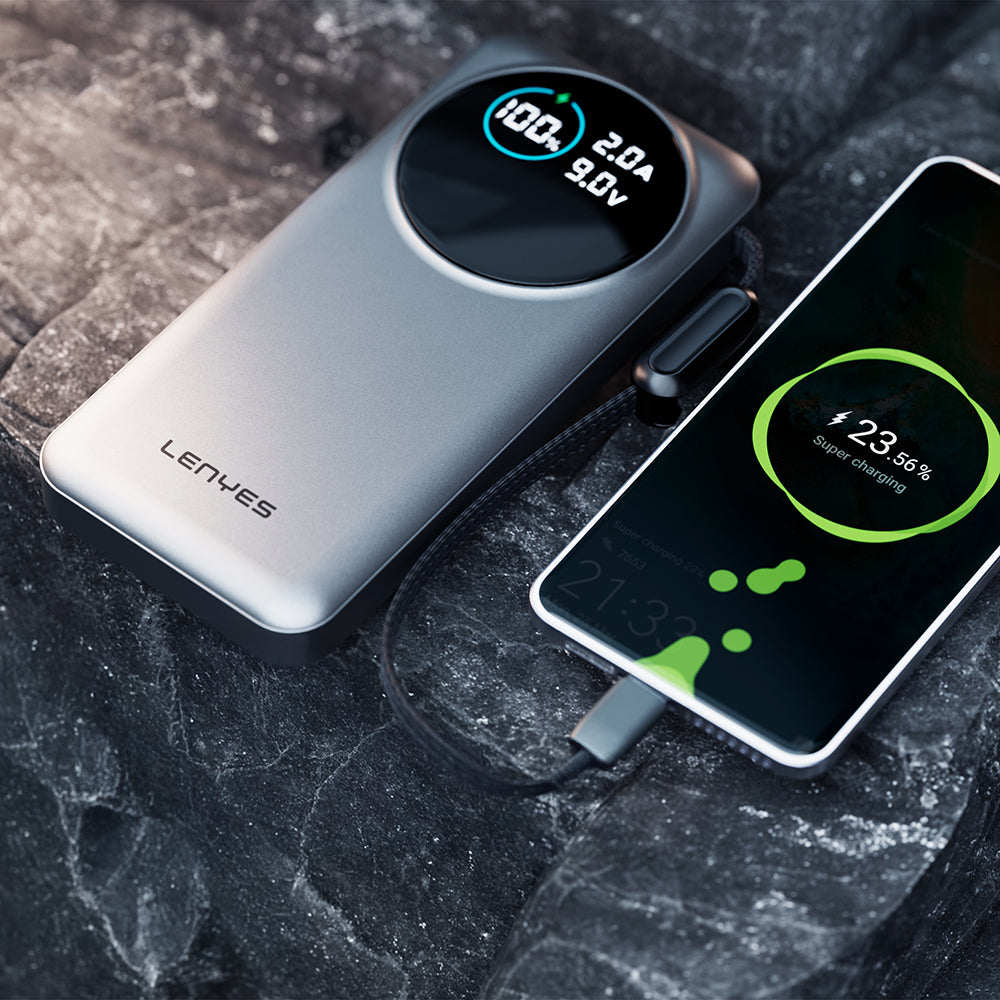 Lenyes PX3004D Dijital LED Ekranlı Lightning Kablolu Powerbank 22.5W 30.000mAh