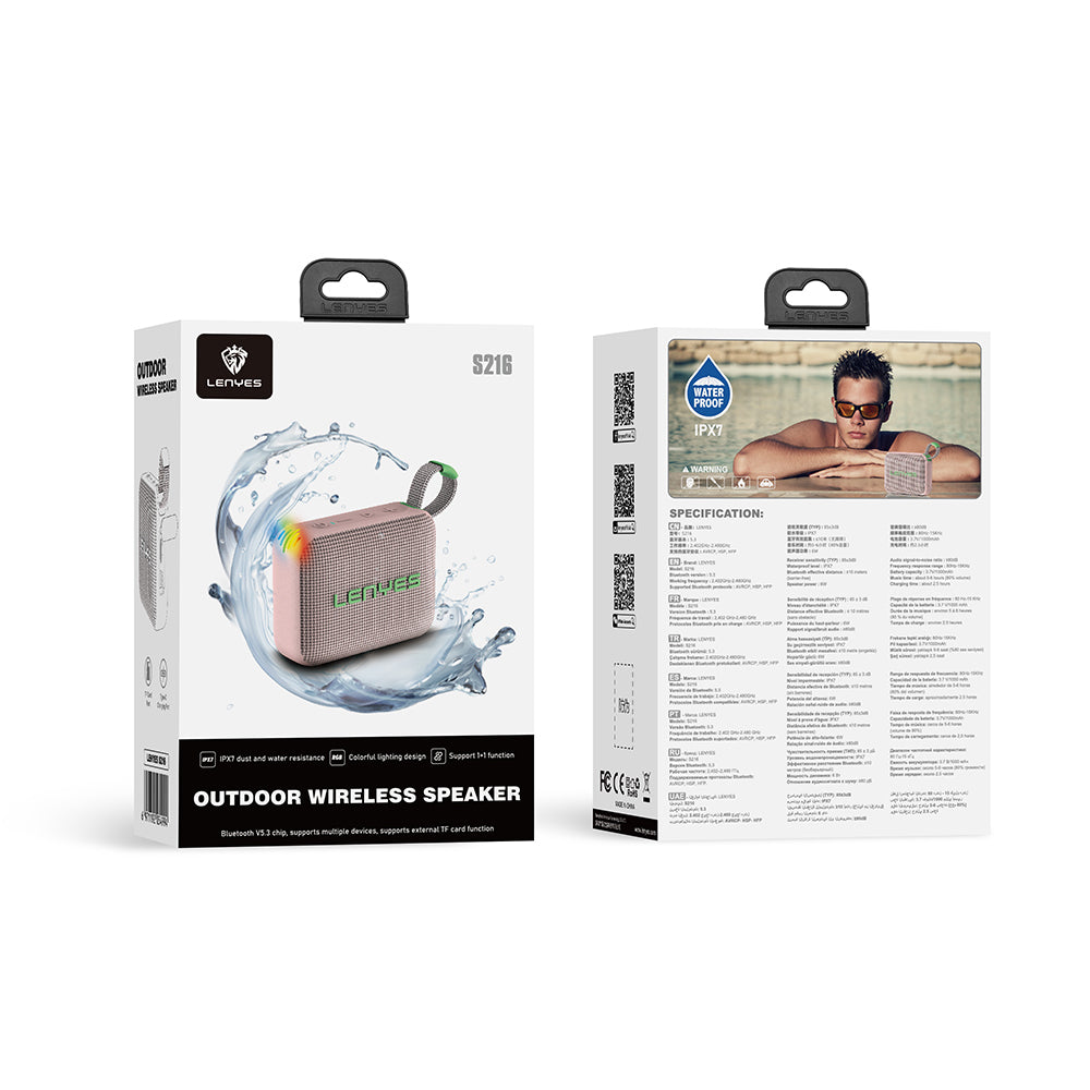 Lenyes S216 Su Geçirmez Özellikli RGB Işıklı Askılı Mini Bluetooth Speaker Hoparlör v5.3