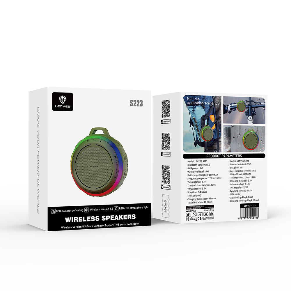 Lenyes S223 RGB Işıklı Askı Aparatlı Mini Bluetooth Speaker Hoparlör v5.3
