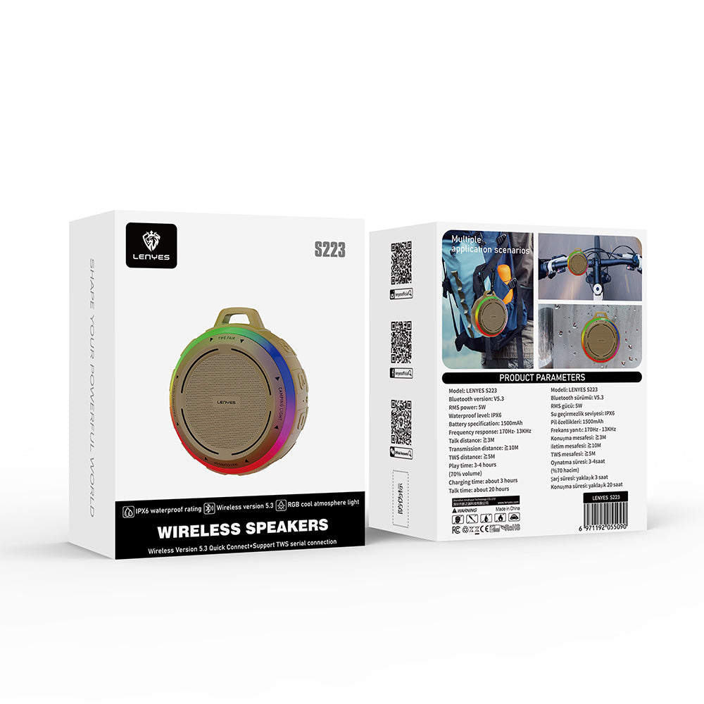Lenyes S223 RGB Işıklı Askı Aparatlı Mini Bluetooth Speaker Hoparlör v5.3