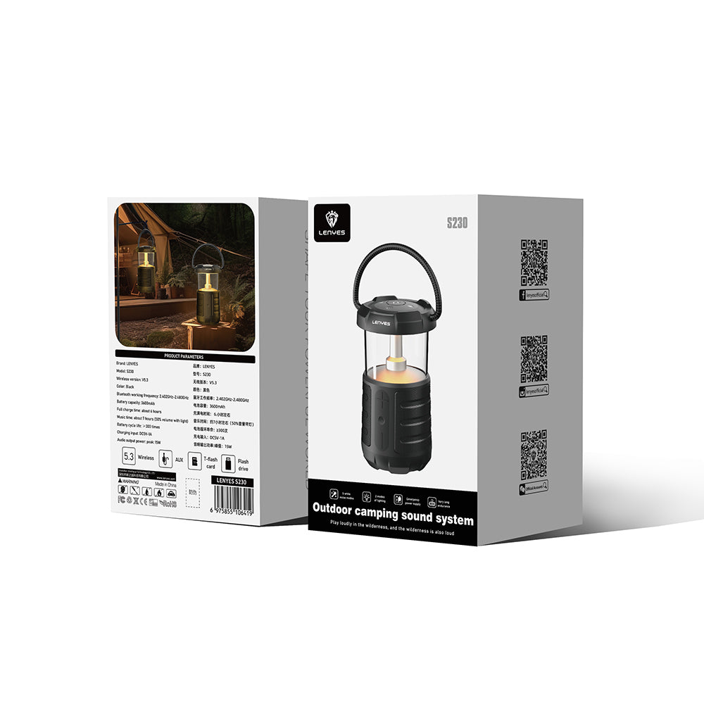 Lenyes S230 Kamp Gece Lambalı Bluetooth Speaker Hoparlör v5.3