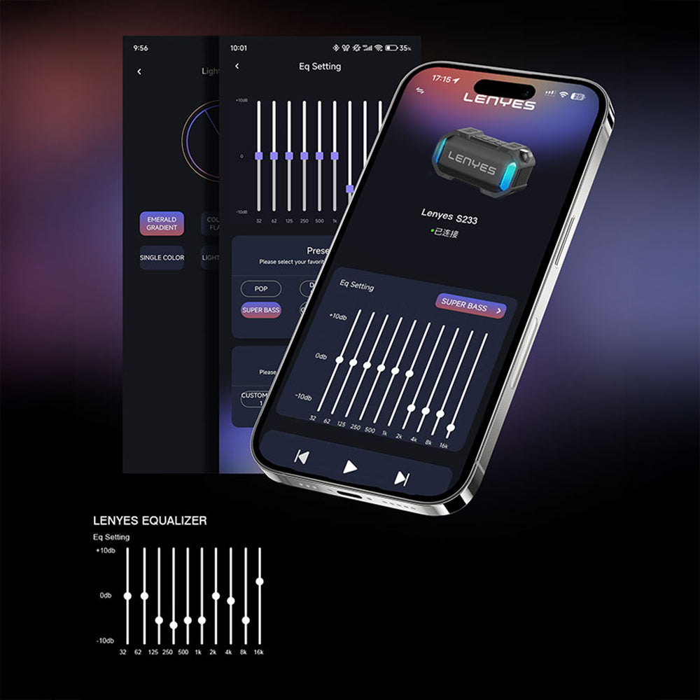 Lenyes S233 Ritme Duyarlı RGB Işıklı Taşınabilir Su Geçirmez TWS Bluetooth Hoparlör