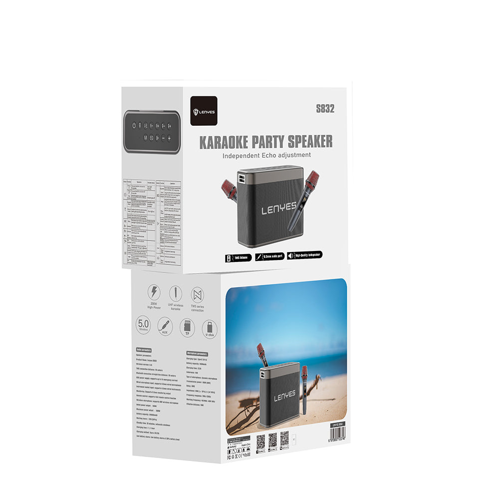 Lenyes S832 TWS Bluetooth Speaker Hoparlör ve Karaoke Bluetooth Mikrofon v5.0