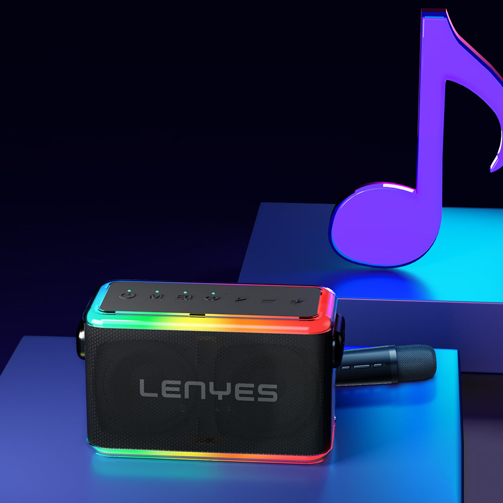 Lenyes S834 RGB Led Işıklı Bluetooth Speaker Hoparlör ve Karaoke Bluetooth Mikrofon