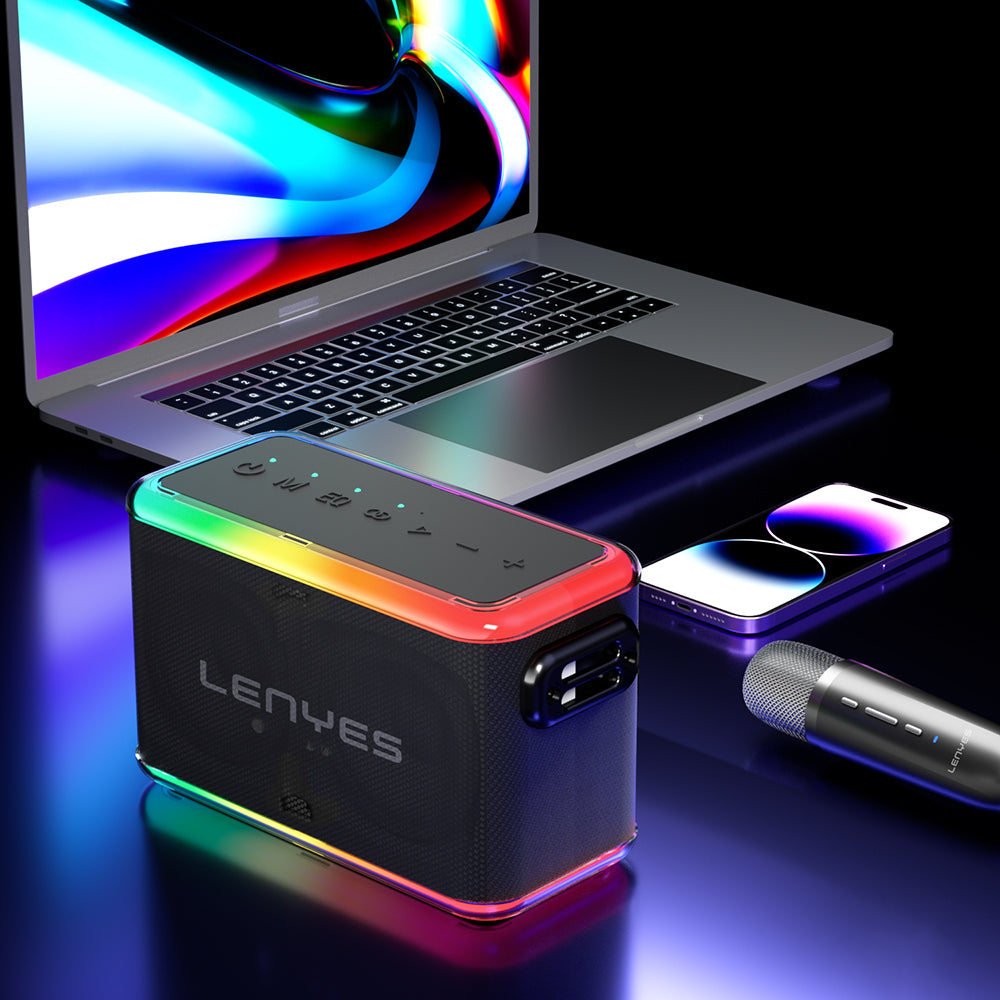 Lenyes S834 RGB Led Işıklı Bluetooth Speaker Hoparlör ve Karaoke Bluetooth Mikrofon