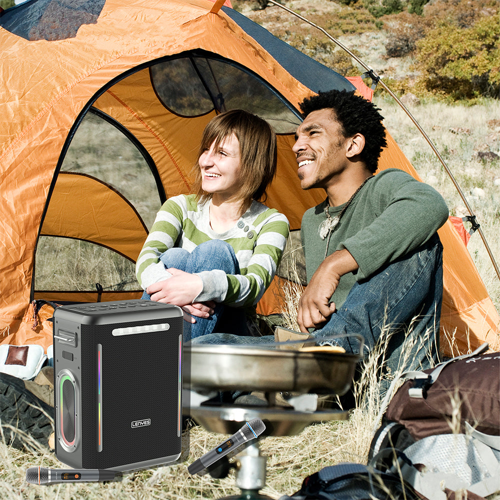 Lenyes S837 RGB Led Işıklı Bluetooth Speaker Hoparlör ve Karaoke Bluetooth Çift Mikrofon v5.0