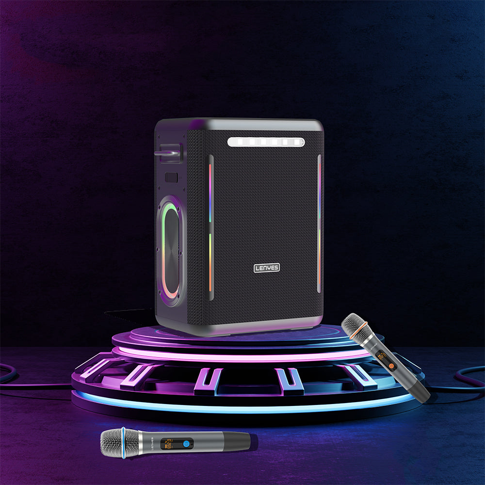 Lenyes S837 RGB Led Işıklı Bluetooth Speaker Hoparlör ve Karaoke Bluetooth Çift Mikrofon v5.0
