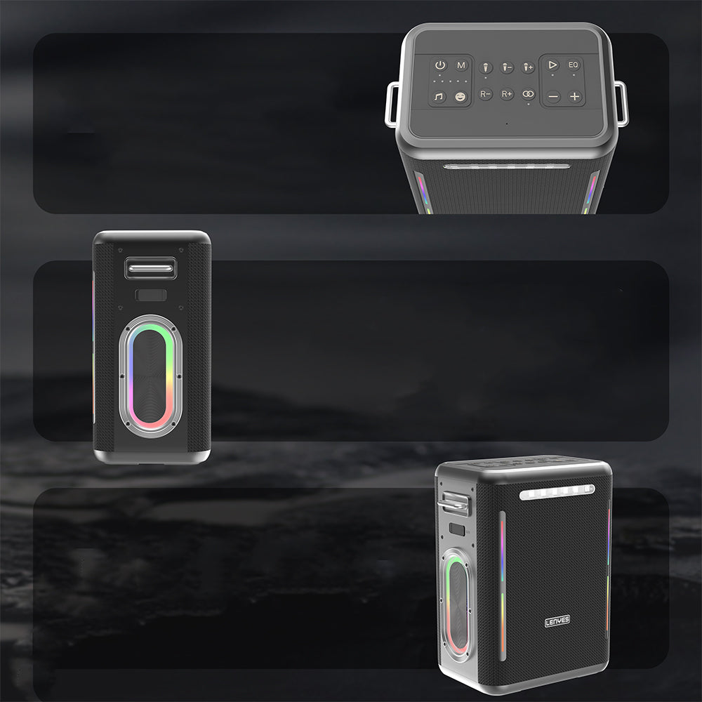 Lenyes S837 RGB Led Işıklı Bluetooth Speaker Hoparlör ve Karaoke Bluetooth Çift Mikrofon v5.0